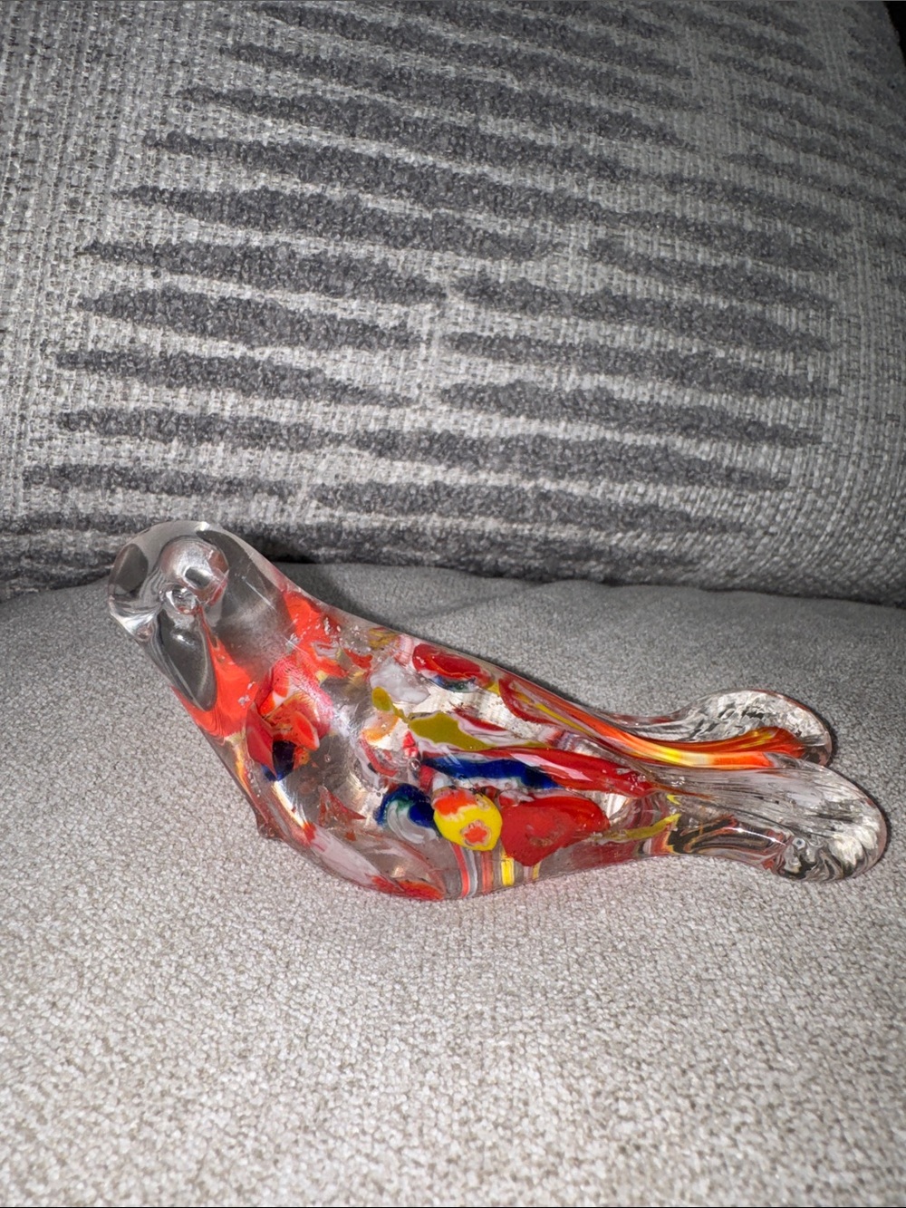 Vintage Murano Style Colorful Clear Art Paperweight Glass Bird
